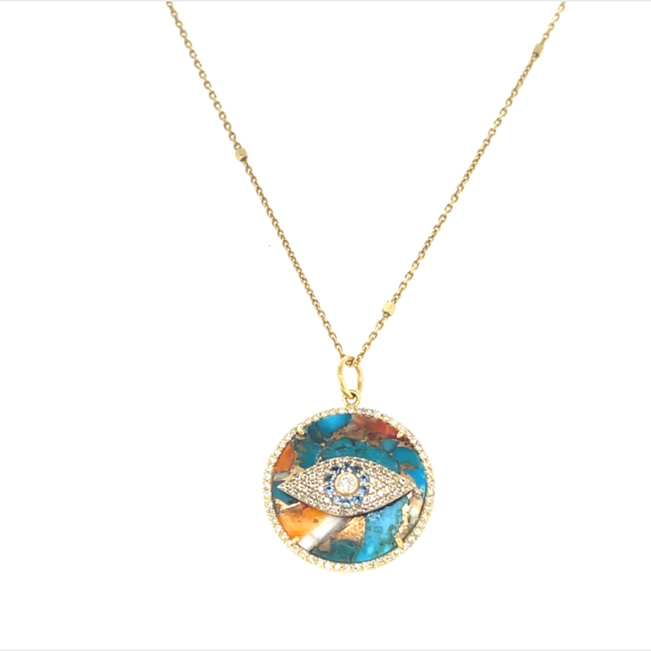 14kt Yellow Gold Oyster Turquoise and Tsovorite With Diamonds Pendent