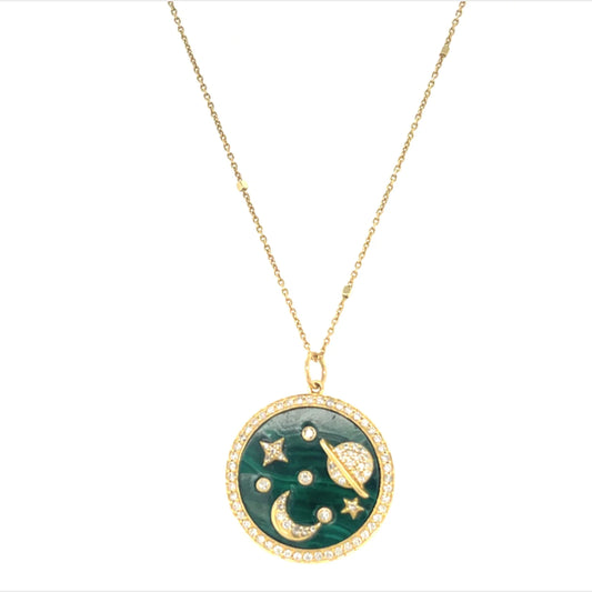 14kt Yellow Gold Malachite Pendent With Diamonds