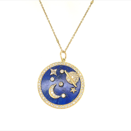 14kt Yellow Gold Lapis Stone With Diamonds Pendent