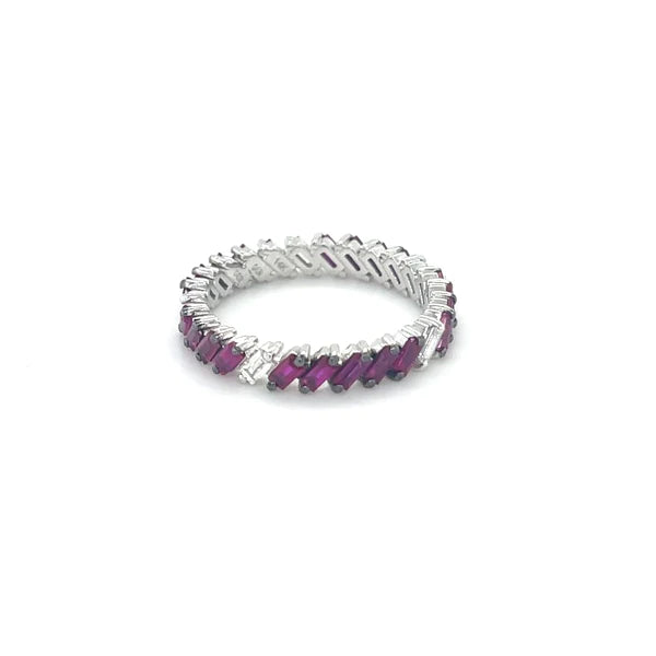 14kt White Gold Ruby Diamond Baguette Ring
