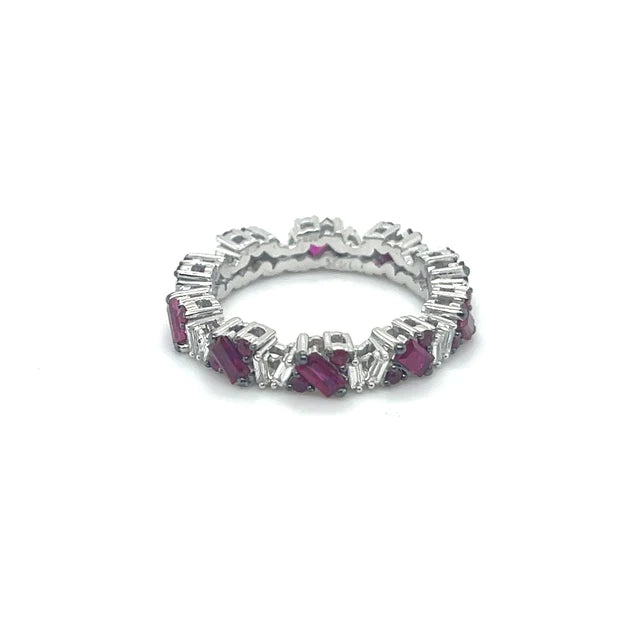 14kt White Gold Ruby Diamond Baguette Ring