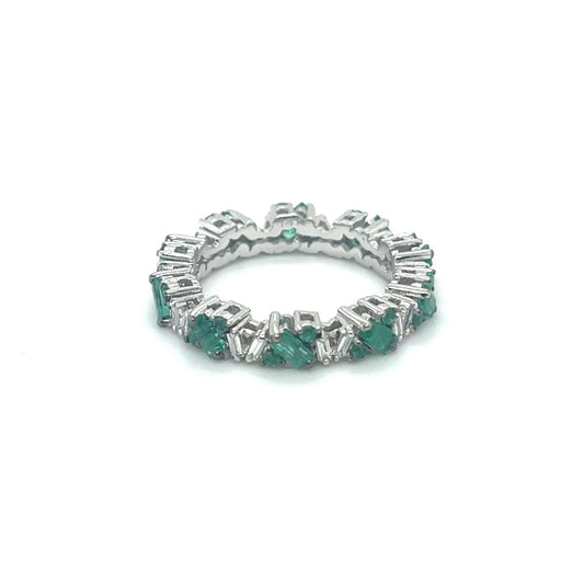 14kt White Gold Emerald Diamond Baguette Ring