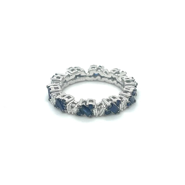 14kt White Gold Sapphire Diamond Baguette Ring