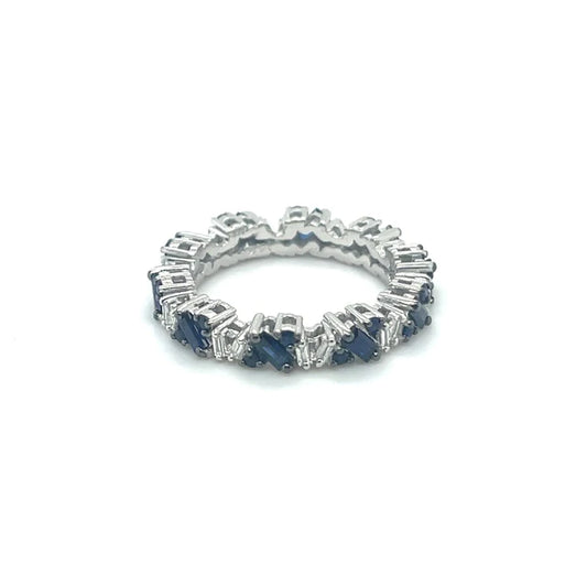 14kt White Gold Sapphire Diamond Baguette Ring