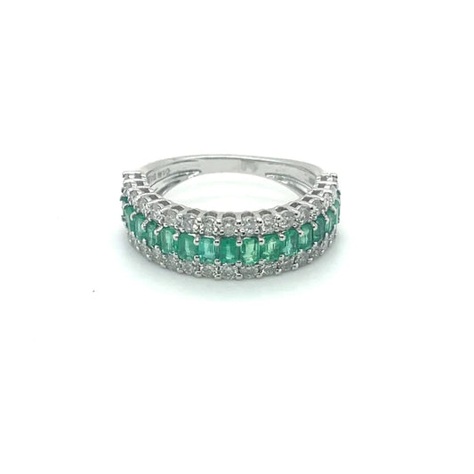 White Gold Emerald and Diamond Ring