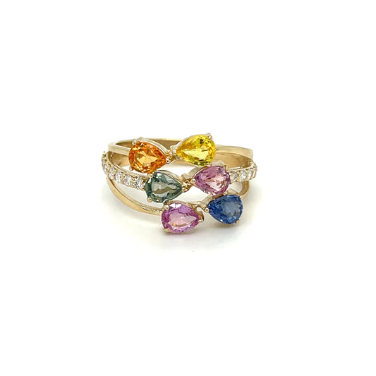 Multi Color Sapphire Diamond Ring