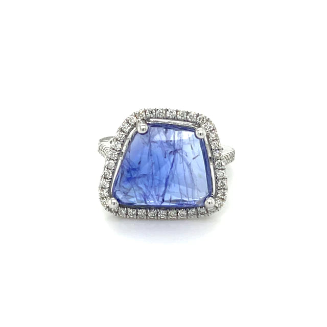 14kt White Gold Tanzanite Diamond Rose Cut Ring
