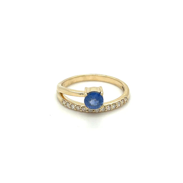 14k Yellow Gold Sapphire Diamond Ring