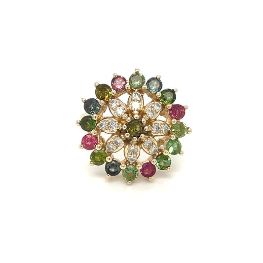 Multi Color Tourmaline Diamond Ring