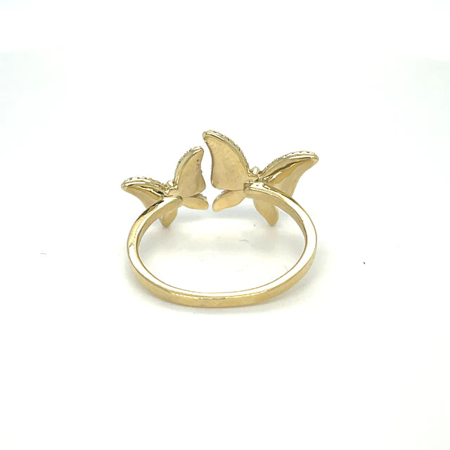 Yellow Gold Butterfly Ring With Diamonds