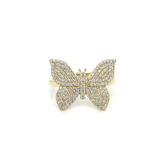 Yellow Gold Butterfly Ring With Diamonds