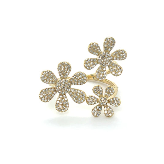 Yellow Gold Flower With Diamonds Ring