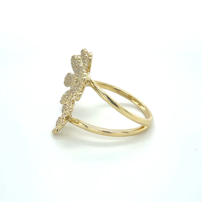 Yellow Gold Flower With Diamonds Ring