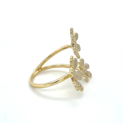 Yellow Gold Flower With Diamonds Ring