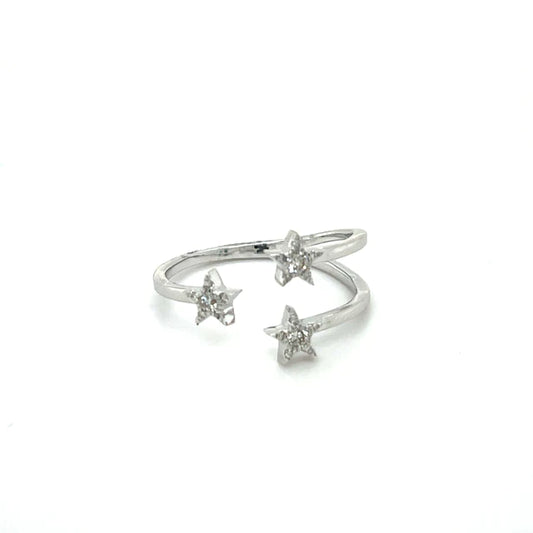 White Gold Three Star Diamond Ring