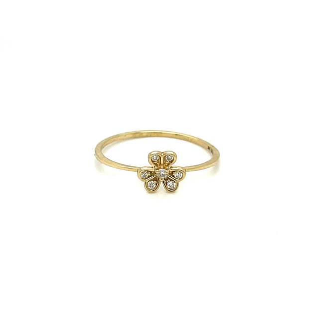 Yellow Gold Flower With Diamonds Ring