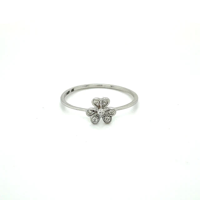 White Gold Flower With Diamonds Ring