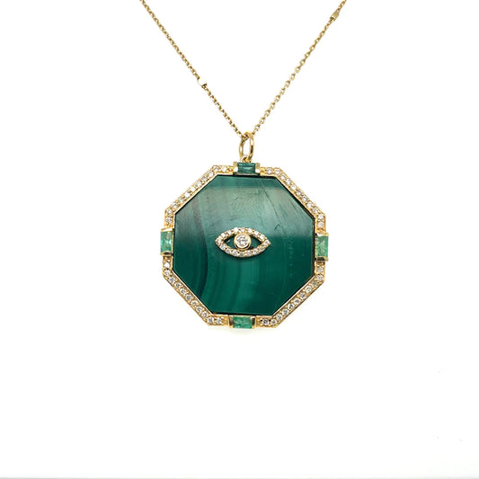 Yellow Gold Evil Eye Malachite Pendant With Diamonds