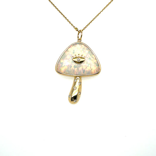 Yellow Gold Opal Mushroom Pendant With Diamonds