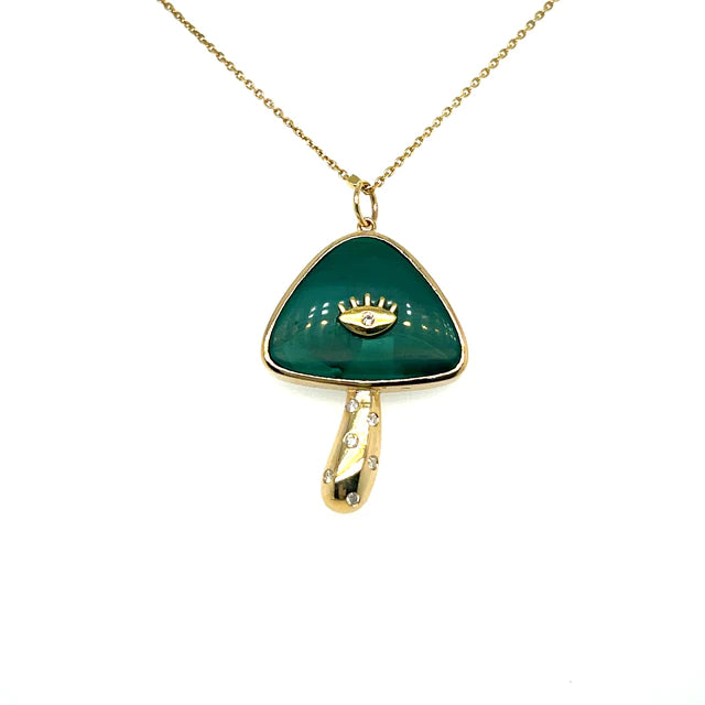 Yellow Gold Malachite Mushroom Pendant With Diamonds