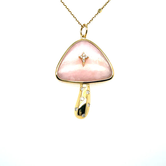 Yellow Gold Opal Mushroom Pendant With Diamonds
