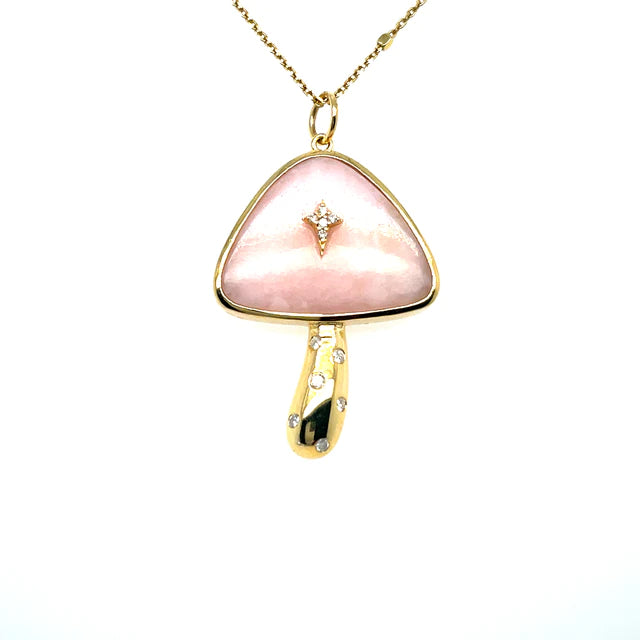 Yellow Gold Opal Mushroom Pendant With Diamonds
