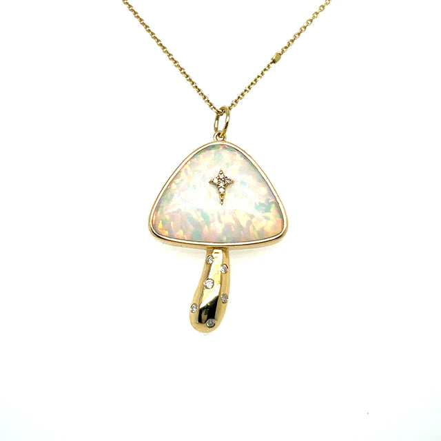 Yellow Gold Opal Mushroom Pendant With Diamonds
