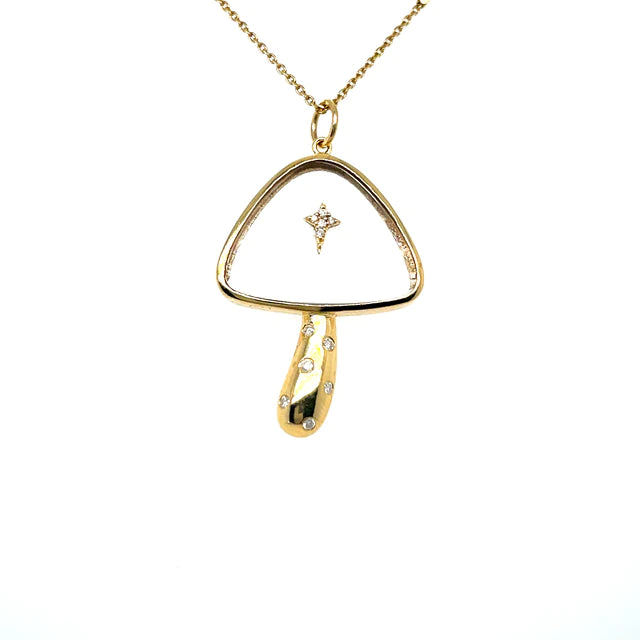 Yellow Gold Clear Quartz Mushroom Pendant With Diamonds