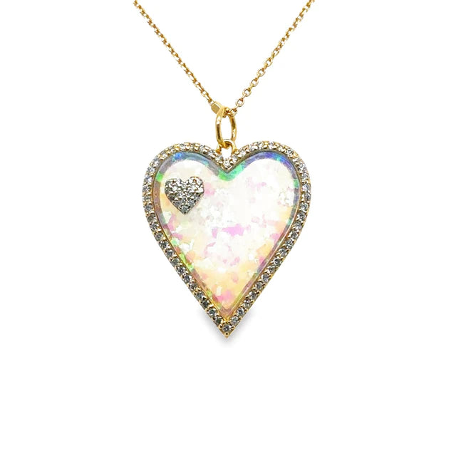 14kt Yellow Gold Opal Heart Pendant With Diamonds