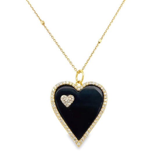 14kt Yellow Gold Black Onyx Heart Pendant With Diamonds