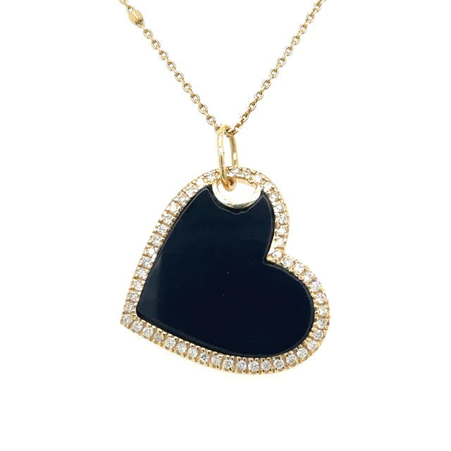 14kt Yellow Gold Black Onyx Heart Pendant With Diamonds