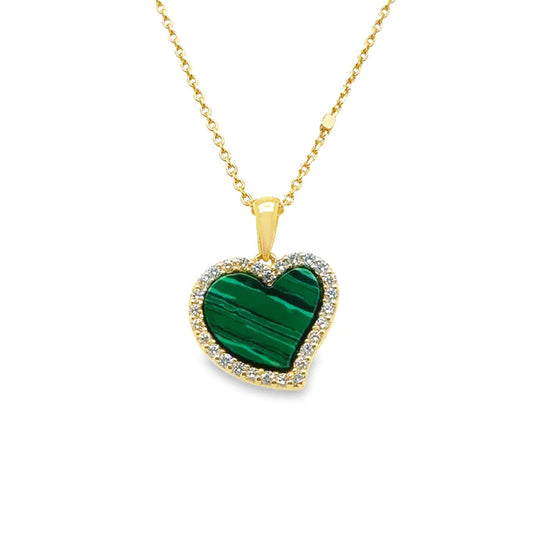 14kt Yellow Gold Malachite Heart Pendant With Diamonds