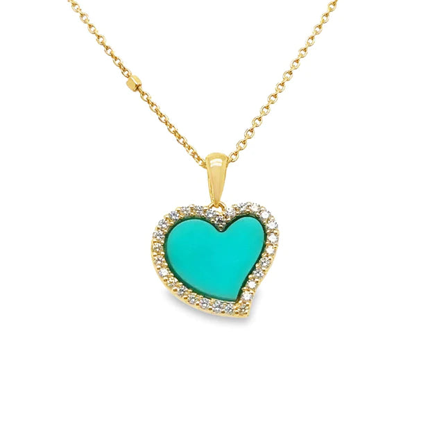 14kt Yellow Gold Turquoise Pendant With Diamonds