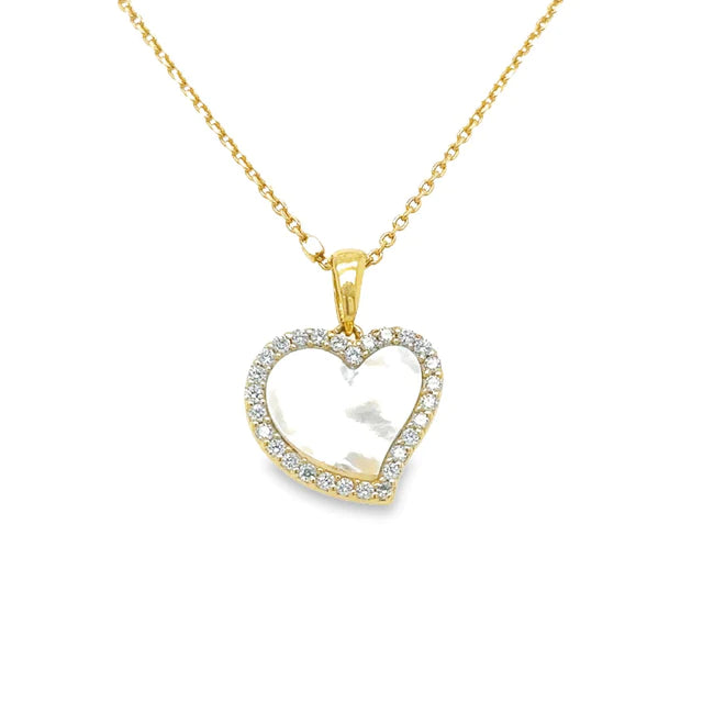 14kt Yellow Gold Mother of Pearl Heart Pendant With Diamonds