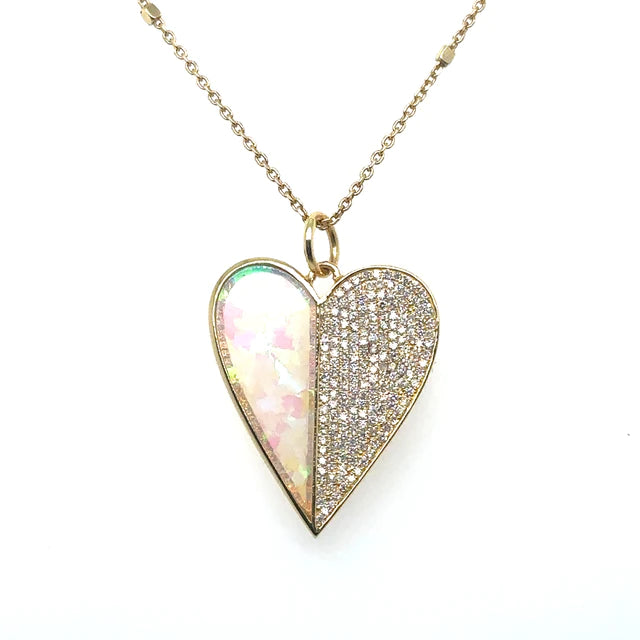 14kt Yellow Gold Opal Heart Pendant With Diamonds