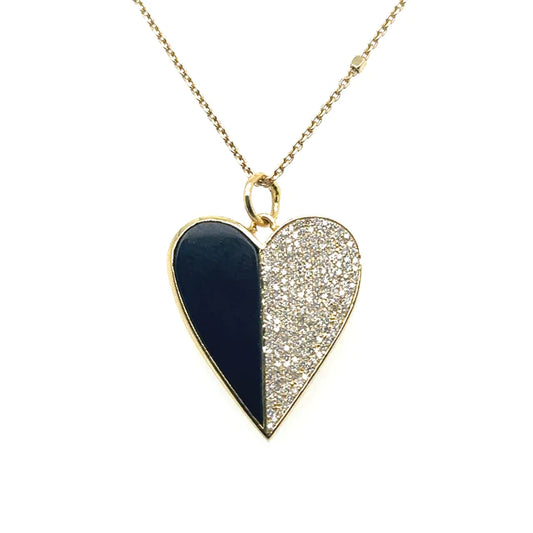 14kt Yellow Gold Black Onyx Heart Pendant With Diamonds