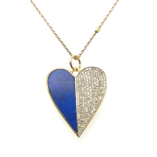 14kt Yellow Gold Lapis Heart Pendant With Diamonds