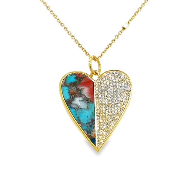 14kt Yellow Gold Oyster Heart Pendant With Diamonds