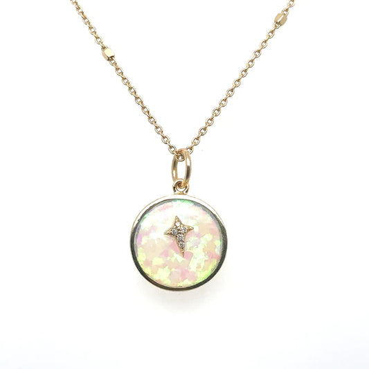 14kt Yellow Gold Round Opal Pendant With Diamonds