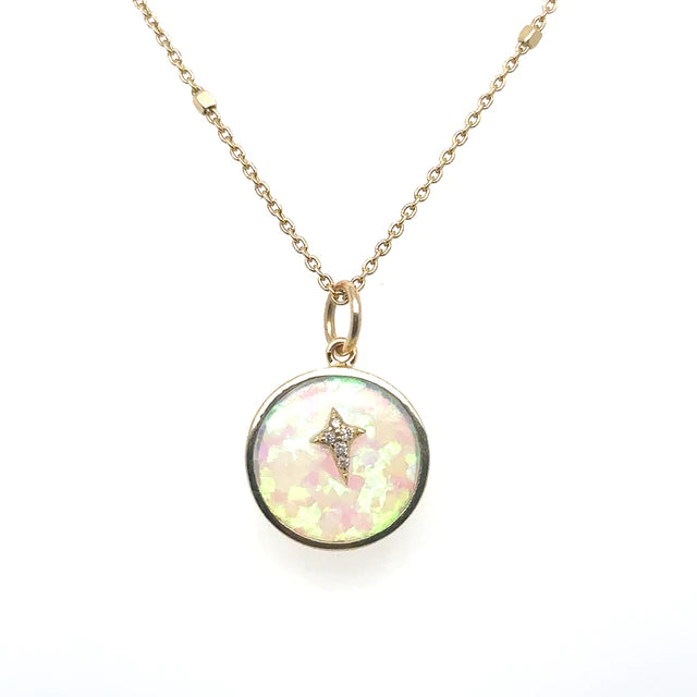 14kt Yellow Gold Round Opal Pendant With Diamonds