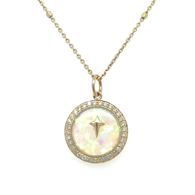 14kt Yellow Gold Round Opal Pendant With Diamonds