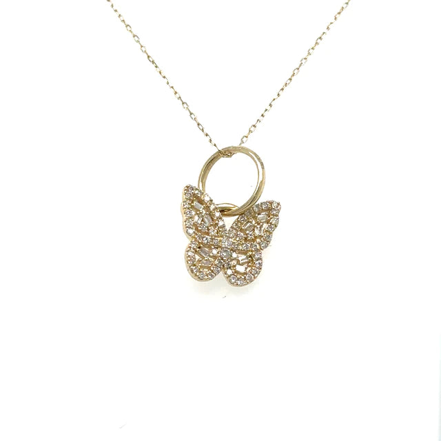 Butterfly Pendent With Diamonds 14kt Yellow Gold