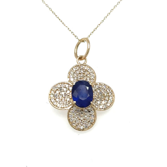 Flower Pendant With Sapphire and Diamonds