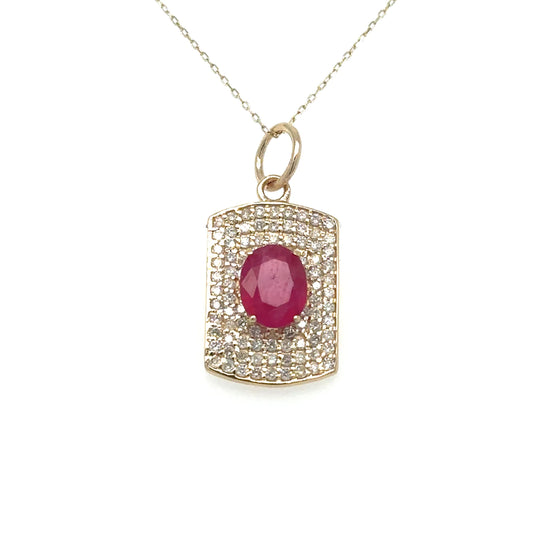 14kt Yellow Gold Dogtag Pendant With Ruby and Diamonds