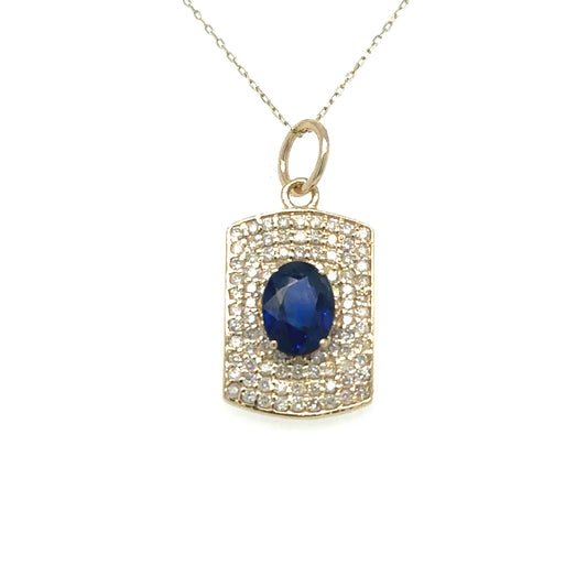 14kt Yellow Gold Dogtag Pendant With Sapphire and Diamonds