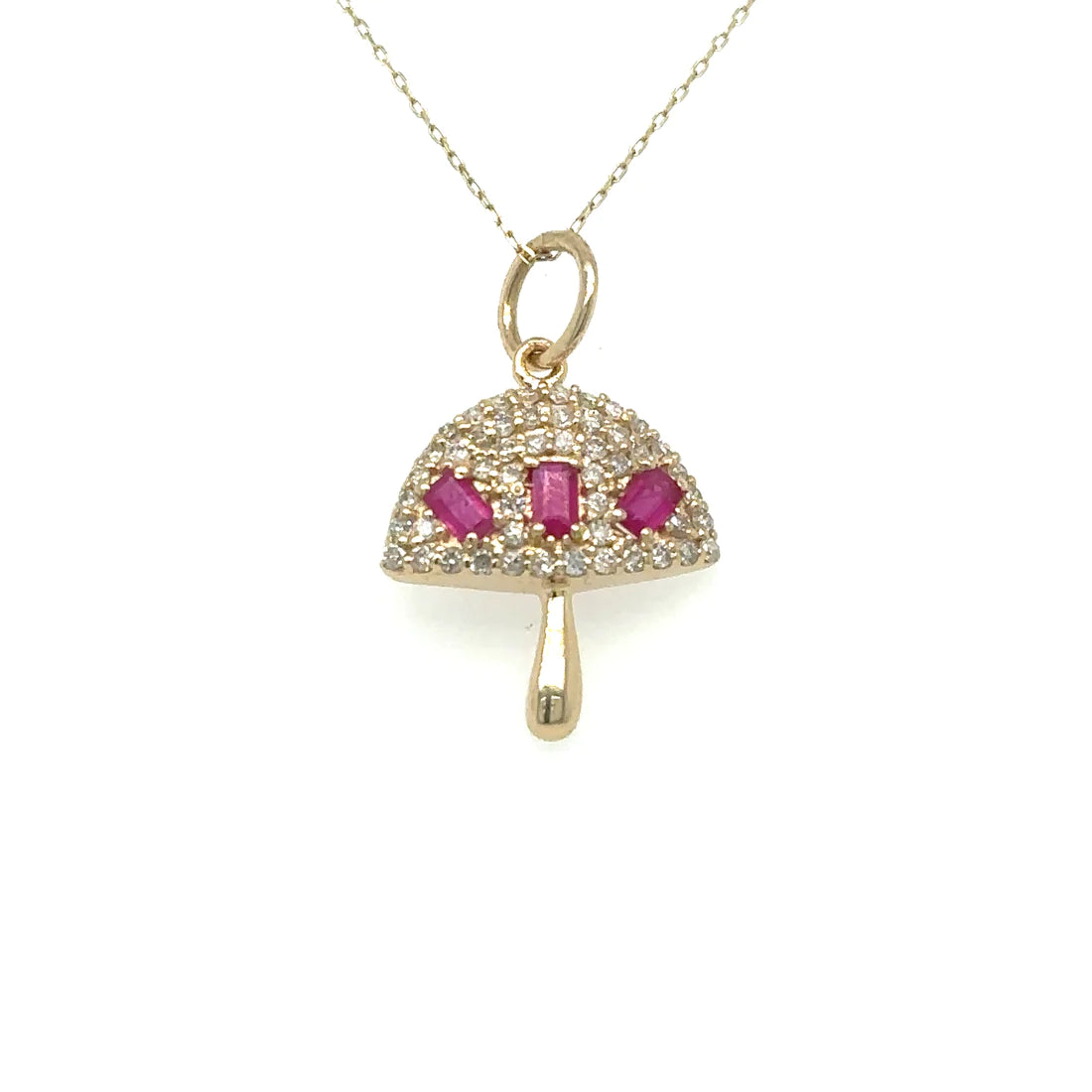 Yellow Gold Mushroom Pendant With Ruby and Diamonds