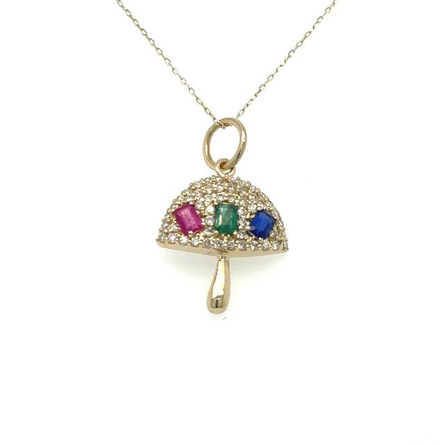 Yellow Gold Mushroom Pendant With Sapphire and Diamonds