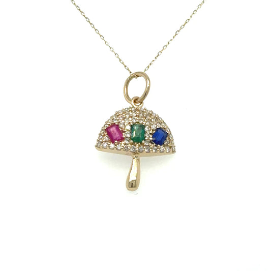 Yellow Gold Mushroom Pendant With Sapphire and Diamonds