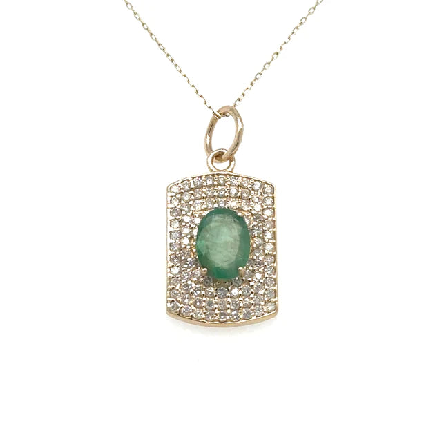 14kt Yellow Gold Dogtag Pendant With Emerald and Diamonds