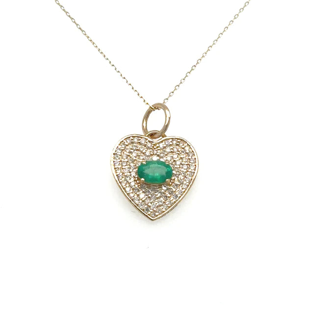 Heart Pendant With Emerald and Diamonds